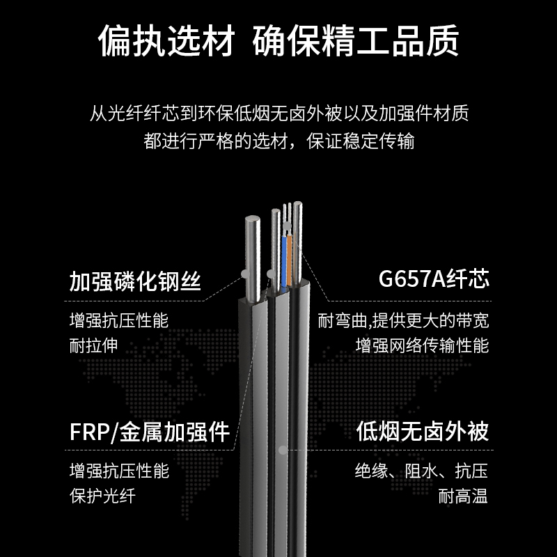 博扬(BOYANG) 网线  GJYXCH-2B6 光纤光缆 室外自承式5.0单模双芯 2芯3钢丝  500米/轴 黑色BY-PX1802